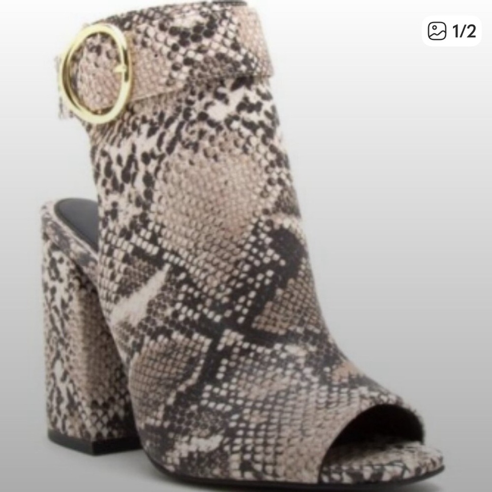 Snakeskin Peep Toe Block Heel Sandals